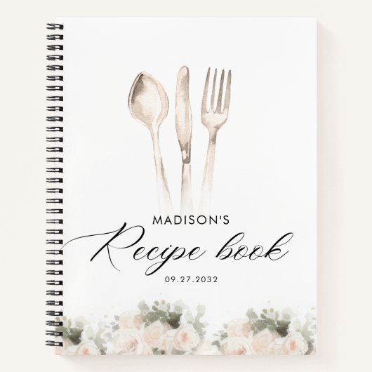 Minimalistisches Elegant Grüne Utensils Rezept Buc Notizblock (Vorderseite)