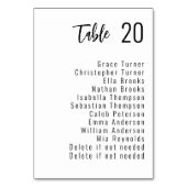 💍 Minimalistisches Elegant mit Gästeliste Tischnummer (Rückseite)
