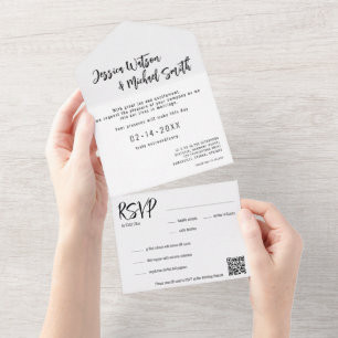 💍 Minimalistisches Elegant mit QR-Code All In One Einladung