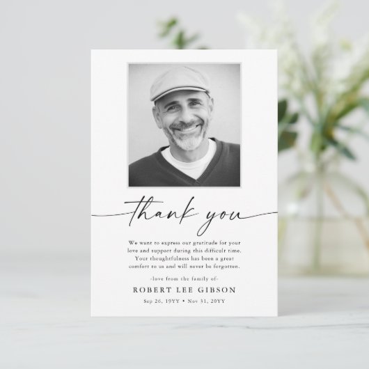 Minimalistisches Elegantes Beileid Gedenkstätte Fo Dankeskarte (Stehend Vorderseite)