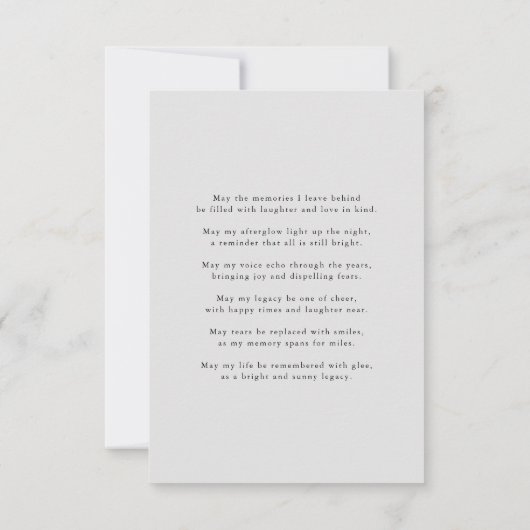 Minimalistisches Elegantes Beileid Gedenkstätte Fo Dankeskarte (Rückseite)