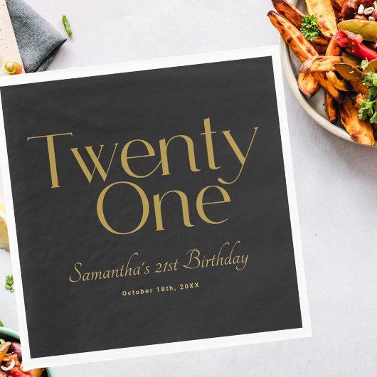 Minimalistisches elegantes Black Gold 21. Geburtst Serviette