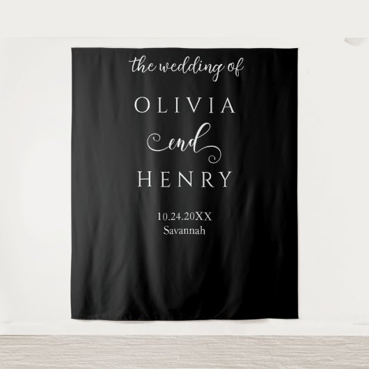 Minimalistisches elegantes Black Wedding Banner Wandteppich (Vorderseite)