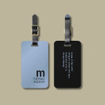 Minimalistisches elegantes blaues, feines Monogram Gepäckanhänger<br><div class="desc">Modernes,  individualisierbares Gepäckanhänger-Design mit fettfarbenem Monogramm,  Textur blau und schwarz Hintergrund.</div>