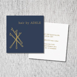 Minimalistisches Elegantes Blue Golden Hair Button Quadratische Visitenkarte