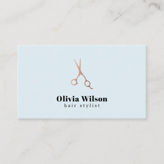 Minimalistisches Elegantes Blue Rose Gold Scheren Visitenkarte (Vorderseite)