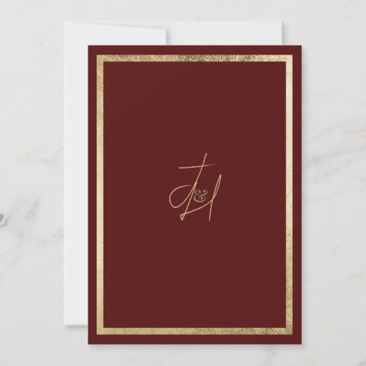 Minimalistisches, elegantes Bordeauxgold Save the Einladung (Rückseite)