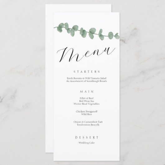 Minimalistisches elegantes einfaches kalligrafisch menükarte (Vorne/Hinten)