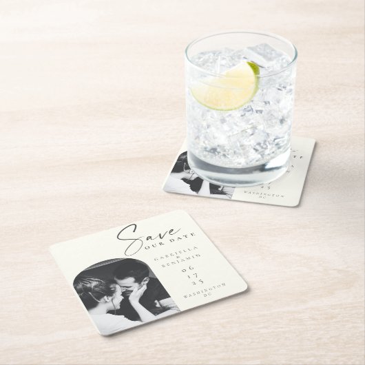 Minimalistisches Elegantes Elfenbeinschwarzes Foto Rechteckiger Pappuntersetzer (Vor Ort)