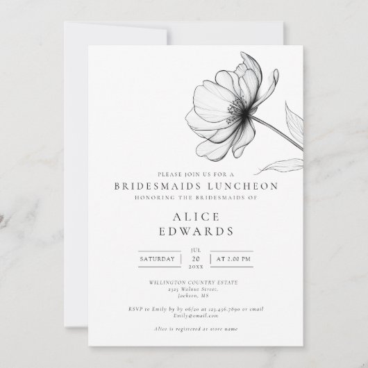 Minimalistisches Elegantes Flora Bridesmaids Lunch Einladung (Vorderseite)