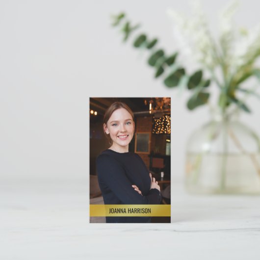 Minimalistisches Elegantes Foto mit moderner Goldb Visitenkarte (Stehend Vorderseite)