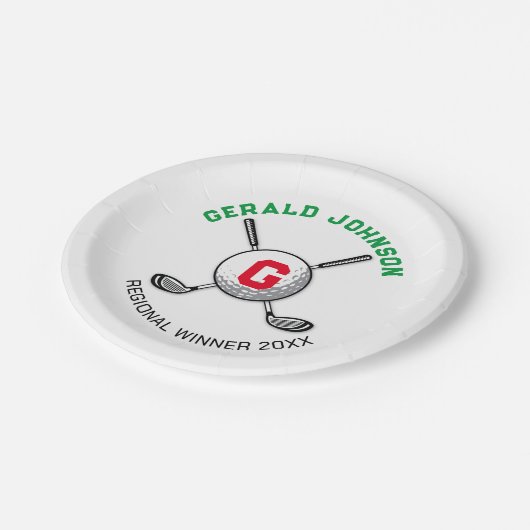 Minimalistisches elegantes Golf Monogram Design Pappteller (Schrägansicht)