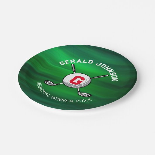 Minimalistisches elegantes Golf Monogram Design Pappteller (Schrägansicht)