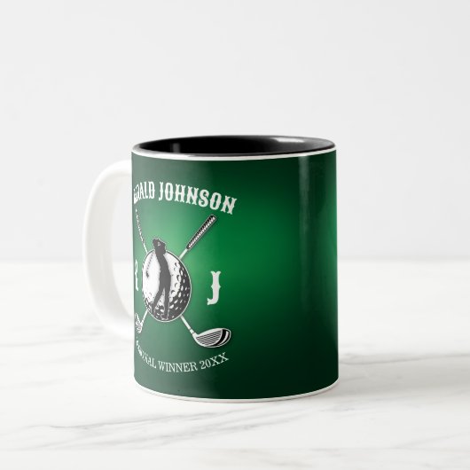 Minimalistisches elegantes Golf Monogram Design Zweifarbige Tasse (Vorderseite Links)
