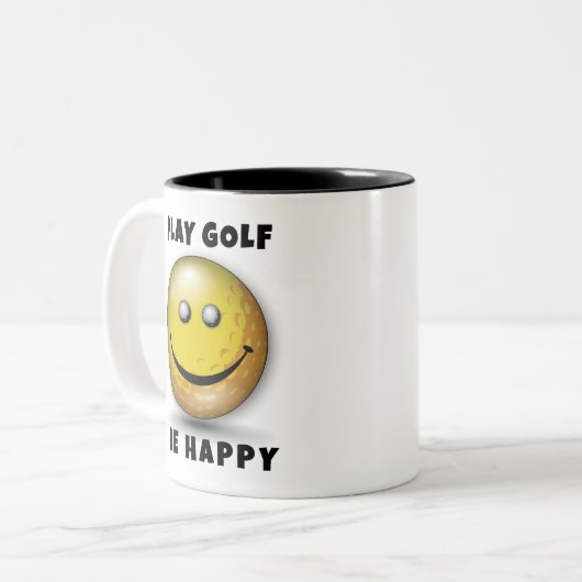 Minimalistisches Elegantes Happy Golfer Design Zweifarbige Tasse (Vorderseite Links)