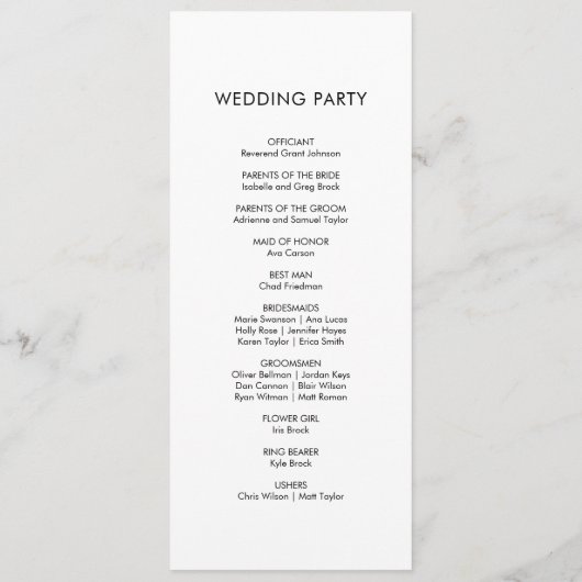 Minimalistisches, elegantes Hochzeitsprogramm Programm (Rückseite)