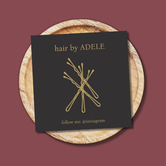 Minimalistisches Elegantes Ivory Black Golden Hair Quadratische Visitenkarte