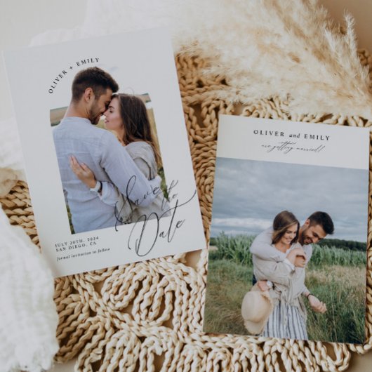 Minimalistisches Elegantes Kalligrafie-Foto Save t Einladung