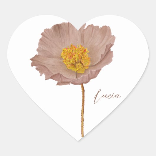 Minimalistisches, elegantes Mocha-Blumenmohnherz Herz-Aufkleber (Vorderseite)