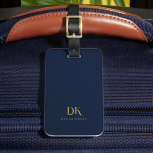 Minimalistisches, elegantes Monogram Dark Blue Gol Gepäckanhänger