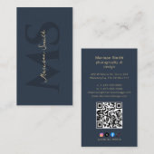 Minimalistisches elegantes Monogram Dark Blue QR B Visitenkarte (Vorne/Hinten)