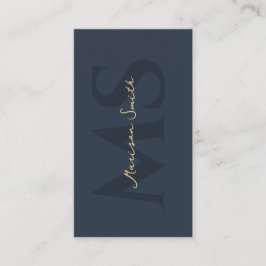 Minimalistisches elegantes Monogram Dark Blue QR B Visitenkarte
