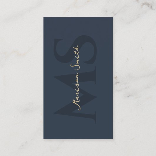 Minimalistisches elegantes Monogram Dark Blue QR B Visitenkarte (Vorderseite)