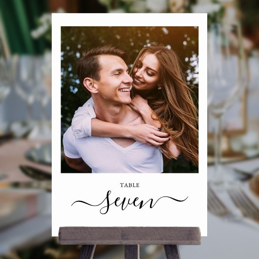 Minimalistisches elegantes Schwarzes Skript-Foto Tischnummer