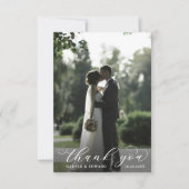 Minimalistisches, elegantes Script 2 Foto Hochzeit Dankeskarte (Vorderseite)