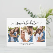 Minimalistisches elegantes Script 3 Foto Collage W Save The Date (Stehend Vorderseite)