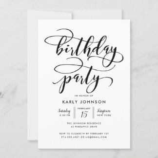 Minimalistisches, elegantes Script Geburtstagspart Einladung