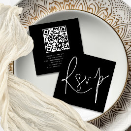 Minimalistisches elegantes Script QR Black Wedding Begleitkarte