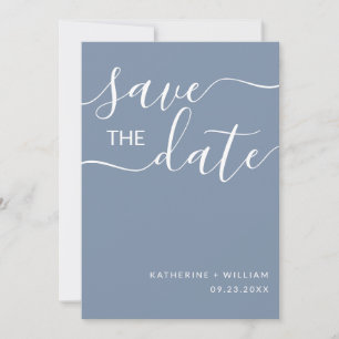 Minimalistisches elegantes Skript Dusty Blue Save  The Date