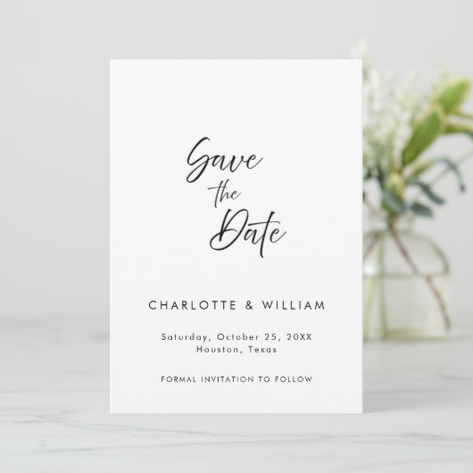 Minimalistisches Elegantes Skript | Hochzeit Save The Date (Stehend Vorderseite)