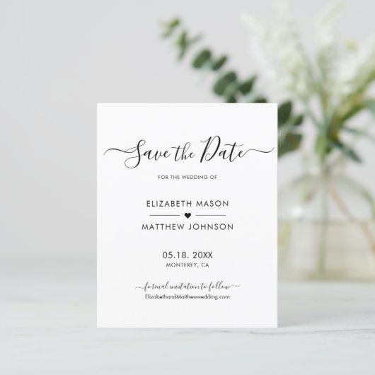 Minimalistisches Elegantes Skript Save the Date (Stehend Vorderseite)