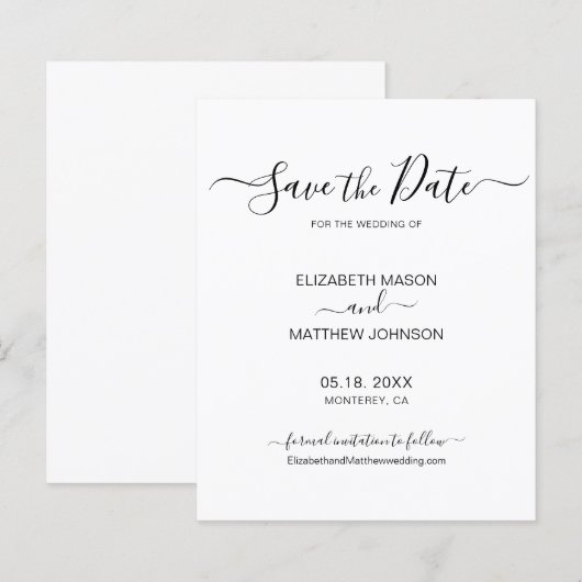Minimalistisches Elegantes Skript Save the Date (Vorne/Hinten)