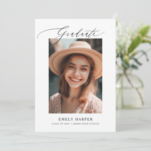 Minimalistisches, elegantes Skript Zwei-Foto-Absch Ankündigung (Stehend Vorderseite)