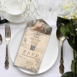 Minimalistisches elegantes Vintages QR-Code-Foto All In One Einladung