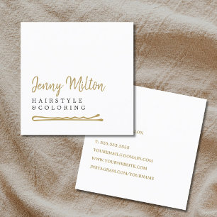 Minimalistisches elegantes White Imitats Gold Hair Quadratische Visitenkarte