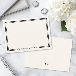 Minimalistisches Elfenbein-Doppelrand-Monogramm Mitteilungskarte