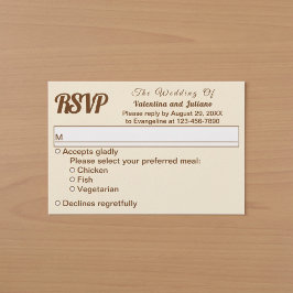 Minimalistisches Elfenbein mit brauner Text-Hochze RSVP Karte