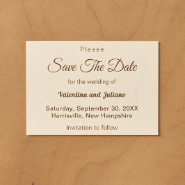 Minimalistisches Elfenbein mit brauner Text Hochze Save The Date