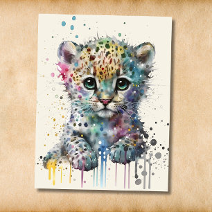 Minimalistisches Elfenbein-Wasserfarben-Leopardenm Postkarte