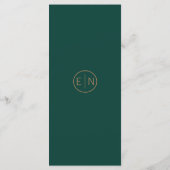 Minimalistisches Emerald Green & Gold Wedding Menu Menükarte (Rückseite)