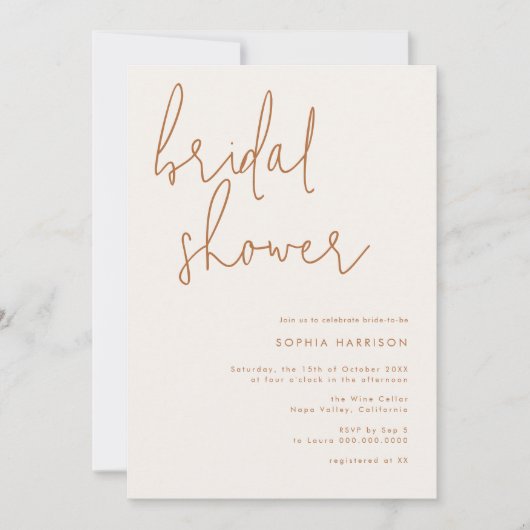 Minimalistisches erdiges Brautparty Einladung (Vorderseite)