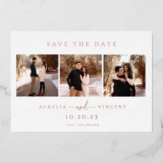 Minimalistisches Erdrost-Foto Save the Date Folieneinladung (Vorderseite)