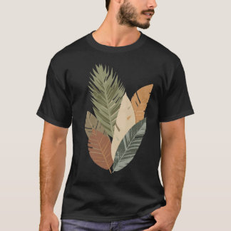 Minimalistisches Erdtöniges Botanisches Blätter T- T-Shirt