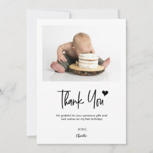 Minimalistisches Erstes Geburtstagsfoto Baby Party Dankeskarte