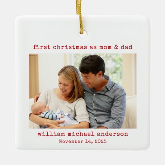 Minimalistisches Erstes Weihnachten als Mama und V Keramikornament (Vorderseite)