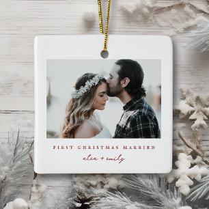 Minimalistisches erstes Weihnachten Verheiratet Fo Keramikornament